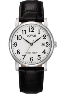 Lorus Mens White Dial Black Leather 38mm