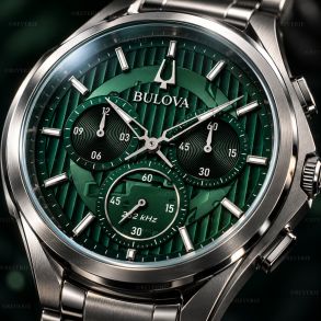 Curved Bulova Mens Steel Green Sapphire 44mm