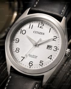 Citizen Mens Eco-Drive Titanium Black Leather 41mm