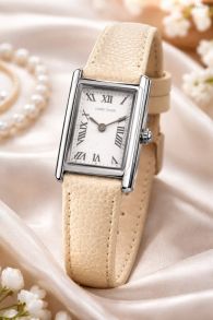 Carrie Taylor Classic Rectangular Beige Calf Leather 19mm