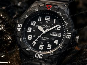 Casio Mens 100m Waterproof Black Day-Date Rotary Bezel 44mm
