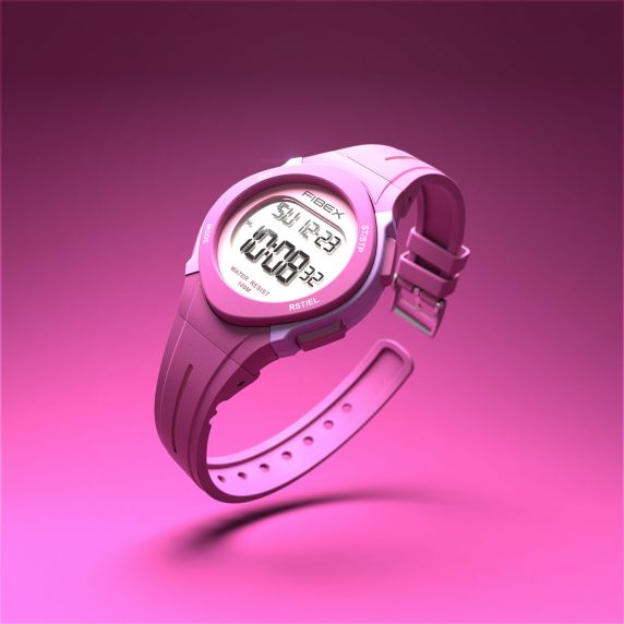 Digital flickklocka med funktioner rosa | FIBEX19EN002
