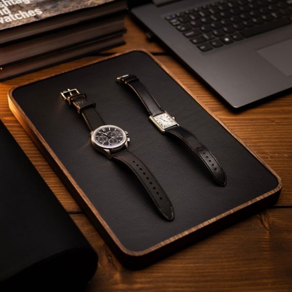 Morelund Tray in Dark Wood/Black Leather MO6100