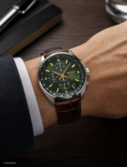 Seiko Mens Chronograph Green Leather 41mm